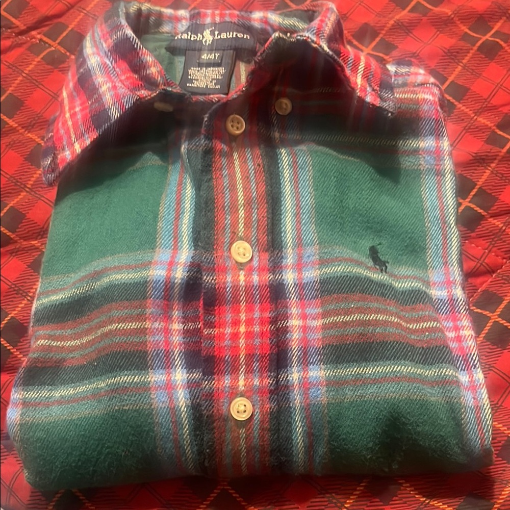 Polo Ralph Lauren Kids Green and Red Plaid Button Down Shirt